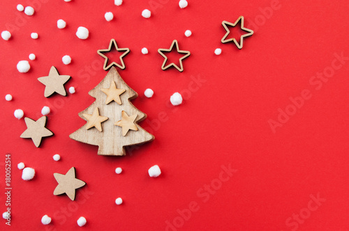 Christmas decorations on red background