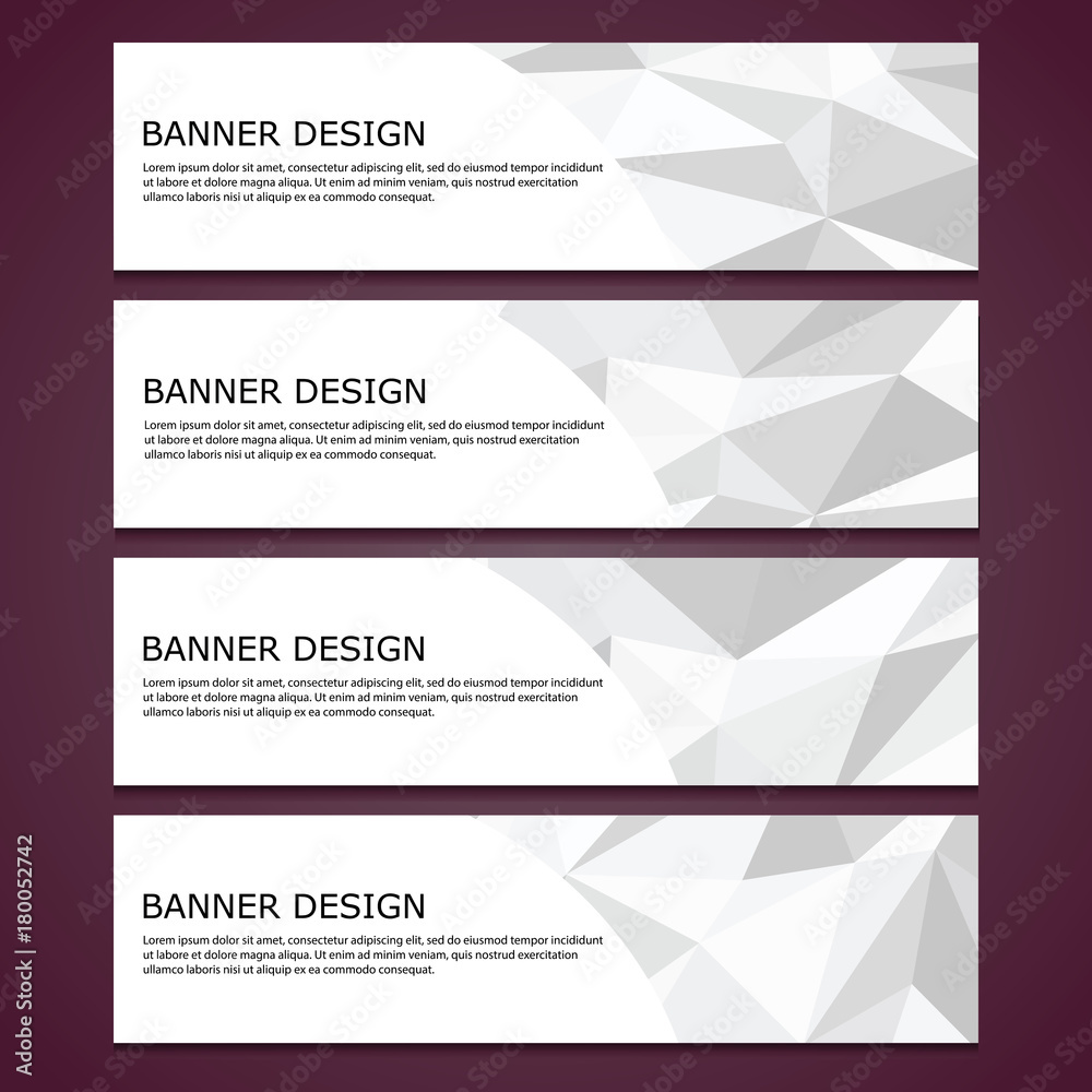 Fototapeta premium Abstract set of polygonal banners with crumpled surface, metal faceted surface, paper, origami. Vector, EPS 10