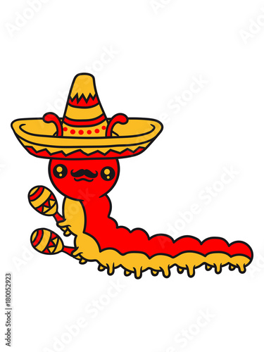sombrero mexikaner musik party feiern rasseln hut mütze mustache schnurrbart südamerika klein baby kind wurm krabbeln schnecke kriechen raupe schlange süß niedlich comic cartoon © Style-o-Mat-Design
