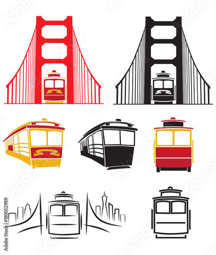 Golden Gate Bridge and Cable Car Trolley Vector Illustration Pack
