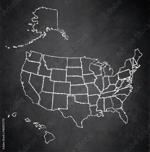USA map with Alaska and Hawaii, separate states individual, blackboard chalkboard vector