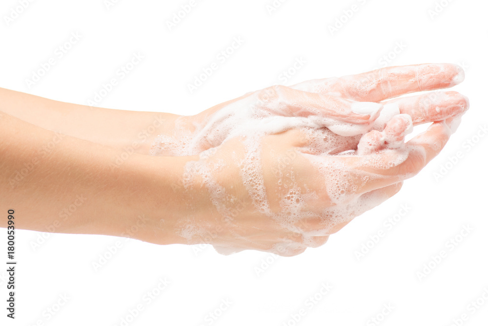 Soapy female hand foam
