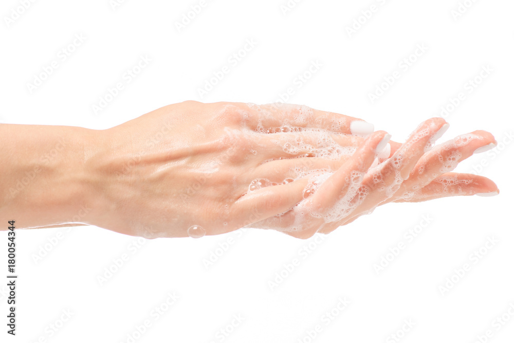 Soapy female hand foam Soapy female hand foam