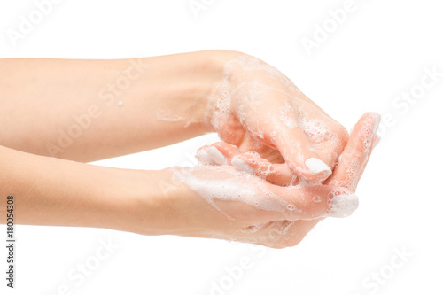 Soapy female hand foam