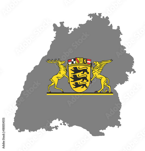 Coat of arms of Baden-wurttemberg, Germany, isolated vector in official colors and Proportion Correctly..Baden-Wurttenberg vector map, high detailed silhouette illustration. Province in Germany