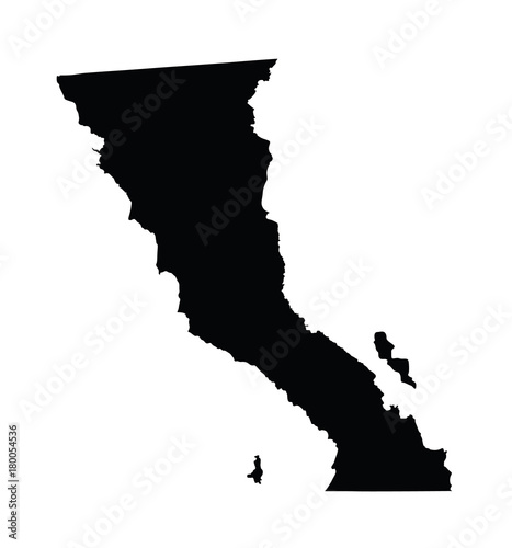 Baja California, Mexico, vector map isolated on white background. High detailed silhouette illustration.