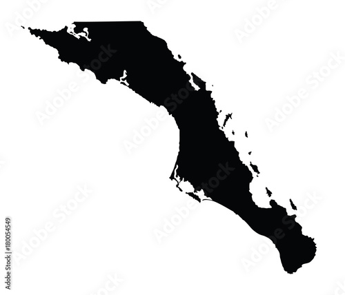Baja California Sur, Mexico, vector map isolated on white background. High detailed silhouette illustration.