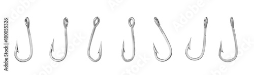 Set of fishing hooks isolated on a white background. 3d illustration