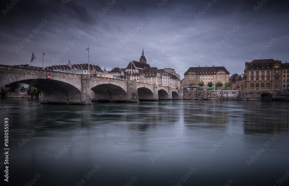 The old medieval town of Basel, Switzerland. Rhine river flows through the city.
