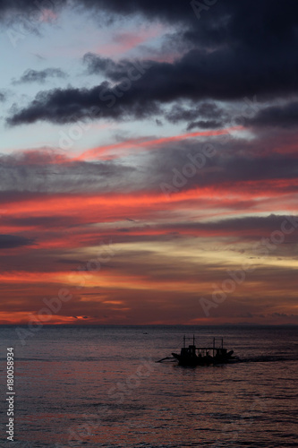 A ship in Boracay on sunset background