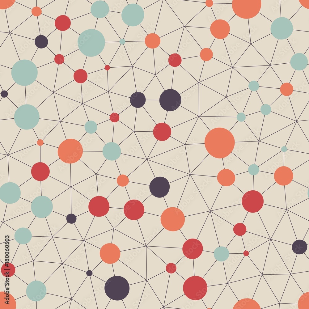 Abstract seamless pattern with connected dots. Vector background.