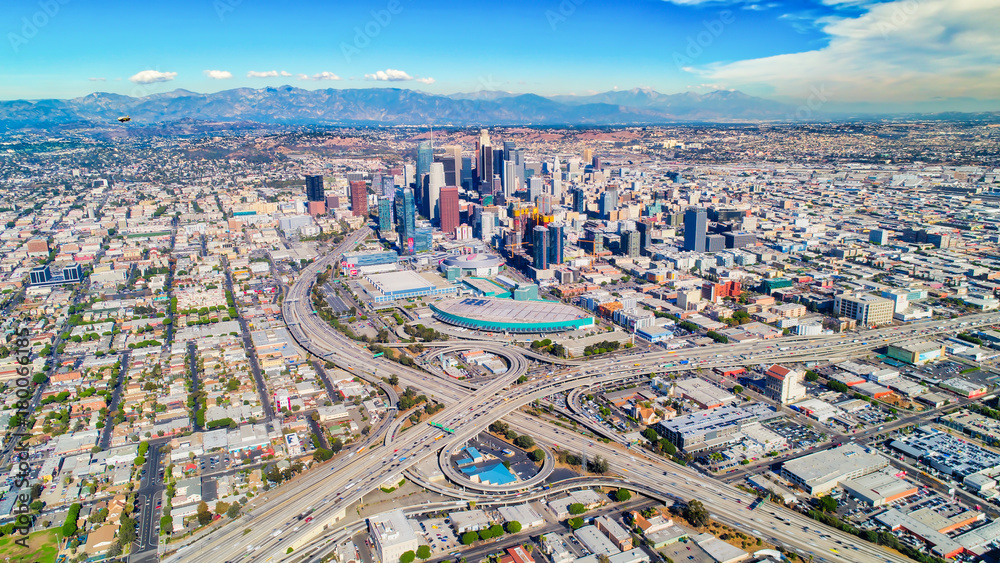 Aerial shot of downtown Los Angeles, ca. - obrazy, fototapety, plakaty 