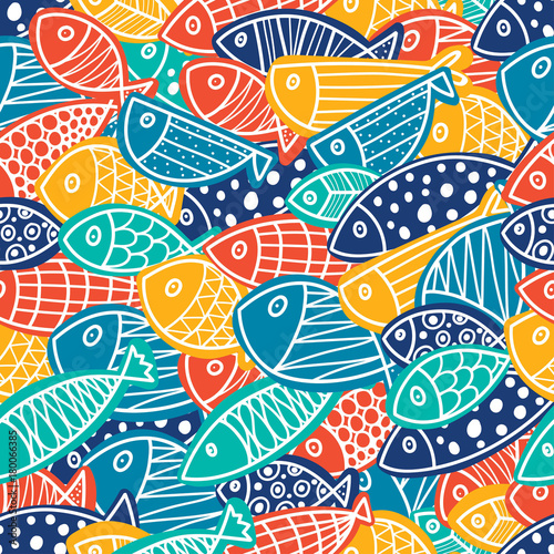 Colorful fish. Seamless pattern with cute ornamental fish. Sea background.