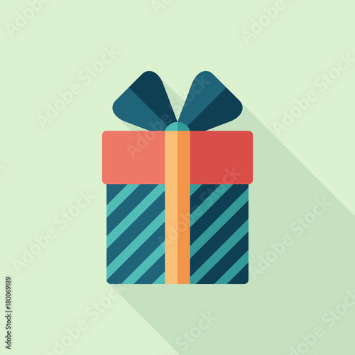 Gift box flat square icon with long shadows.