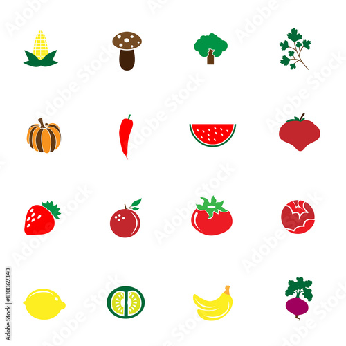  Vegetable And Fruit icon color set   