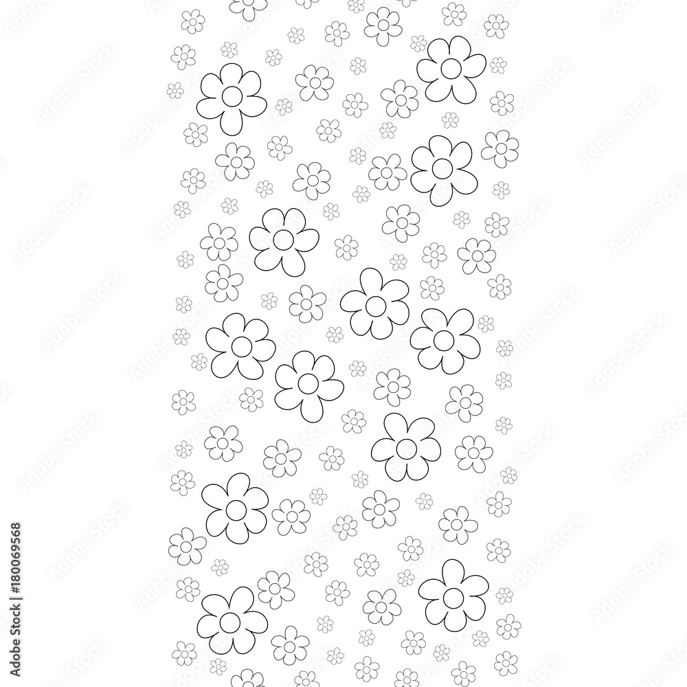 Black and White Ditsy Pattern with Small Flowers for Seamless Texture. Feminine Ornament for Textile, Fabric, Wallpaper.