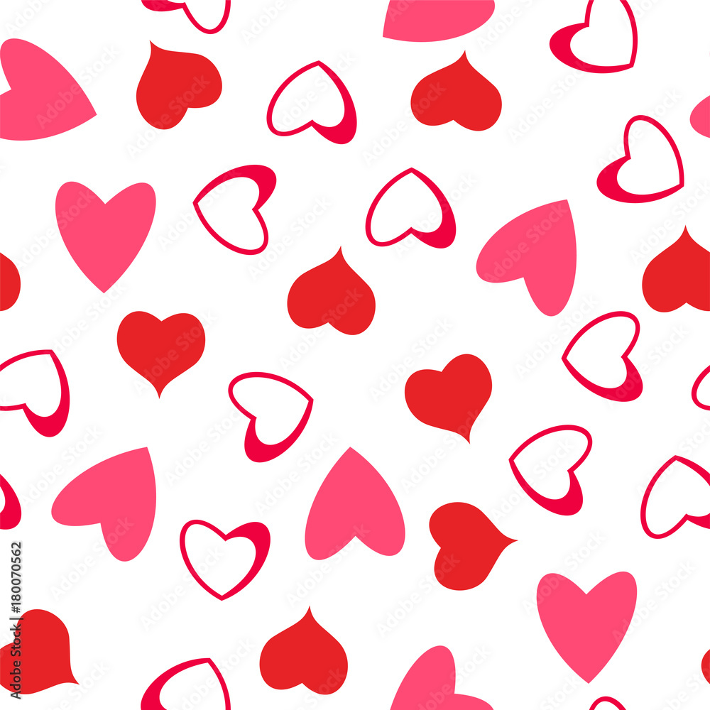 Seamless pattern of hearts on a white background. for postcards, greeting, invitation for Valentine's day, birthday, wedding, holiday, party.