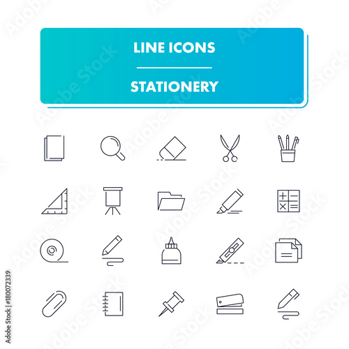 Line icons set. Stationery 