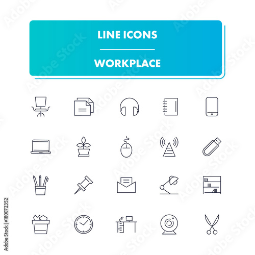 Line icons set. Workplace