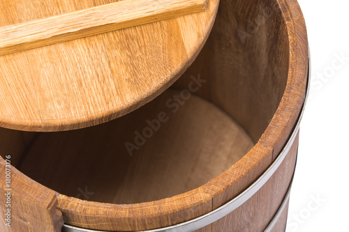 open wooden tub for preparation of salted vegetables, top view