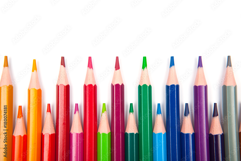 Color pencils isolated on white background .Close up. Color pencils isolated on white background .Close up.