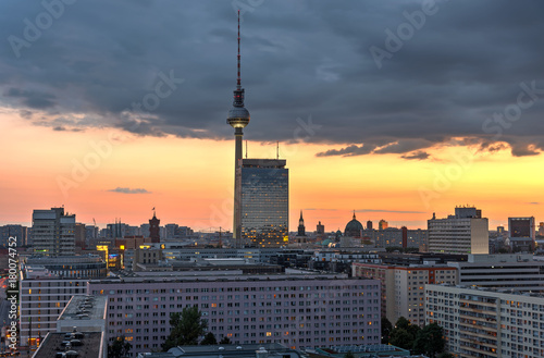 Beautiful sunset in Berlin  Germany  with the famous Television Tower