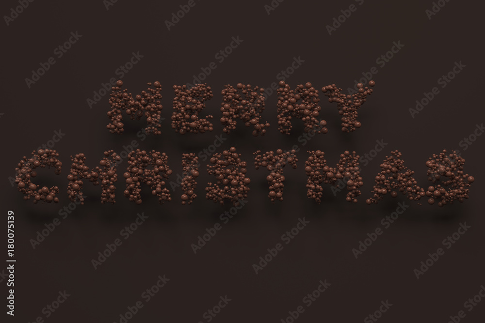 Merry Christmas words from chocolate balls on chocolate background