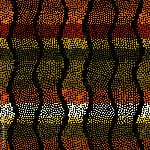 Ethnic boho seamless pattern in african style on black background. Tribal art print. Irregular polka dots pattern.