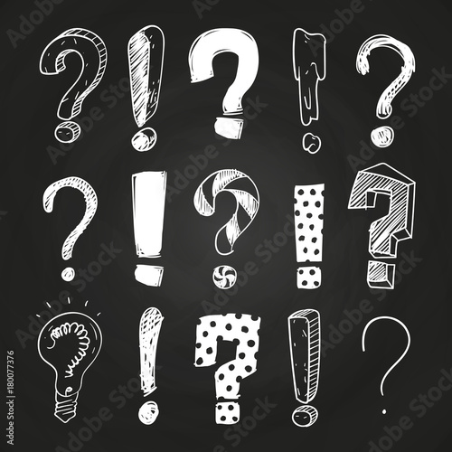 Sketch question and exclamation marks on blackboard