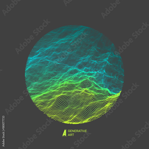 Wave Background. 3d Abstract Vector Illustration. Ripple Grid. .Network Design with Particle