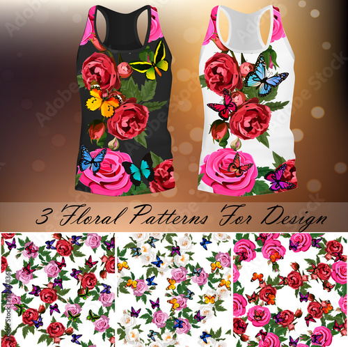 T-shirt with an trendy rose and butterfly design