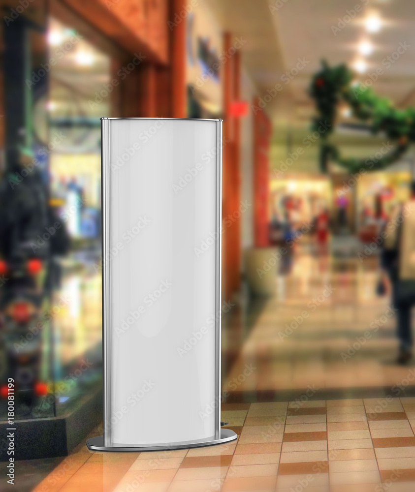 Curved double sided totem poster light advertising display stand. 3d render illustration. Curved double sided totem poster light advertising display stand. 3d render illustration.