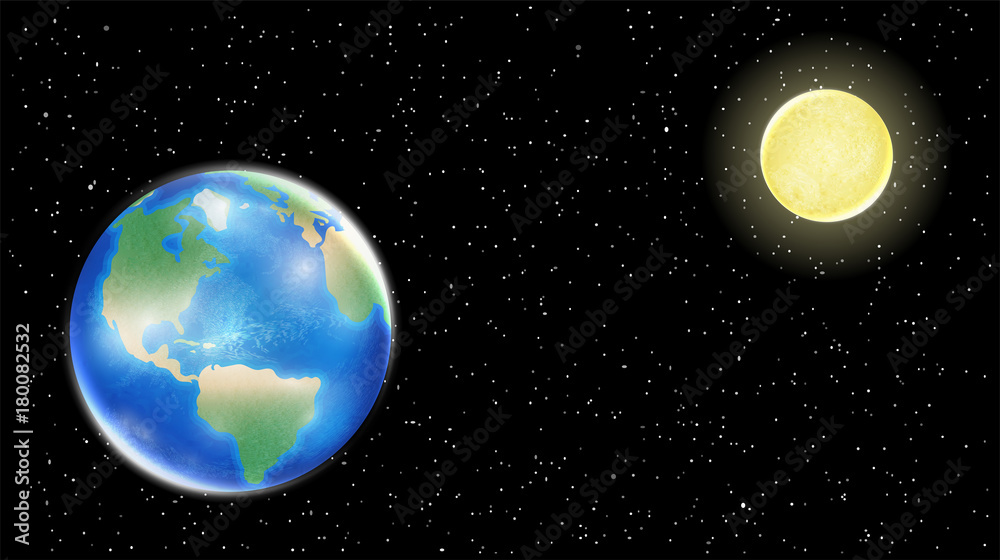 real earth and moon on space star background