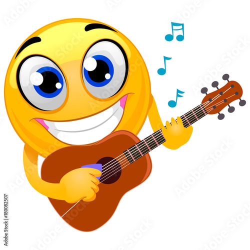 Vector Illustration of Smiley Emoticon playing Guitar