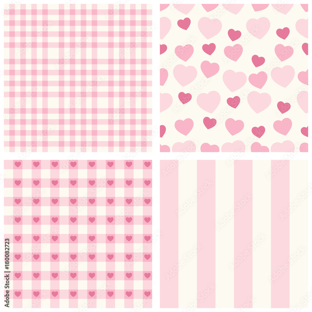 Cute retro set of seamless backgrounds with hearts