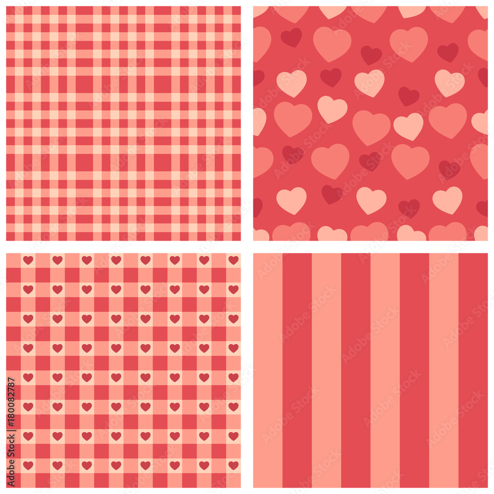 Cute retro set of seamless backgrounds with hearts Cute retro set of seamless backgrounds with hearts
