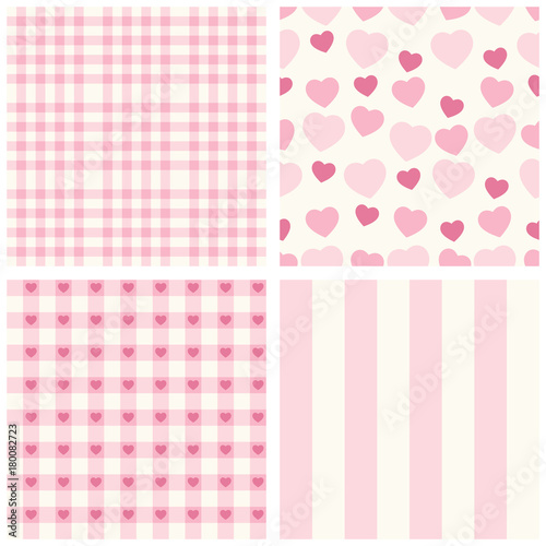 Cute retro set of seamless backgrounds with hearts