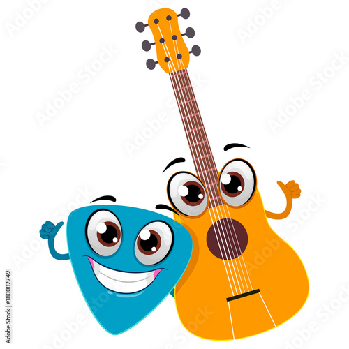Vector Illustration of Guitar and Pick Mascot