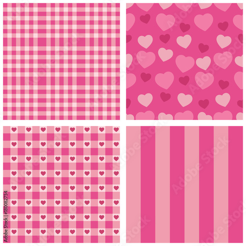 Cute retro set of seamless backgrounds with hearts