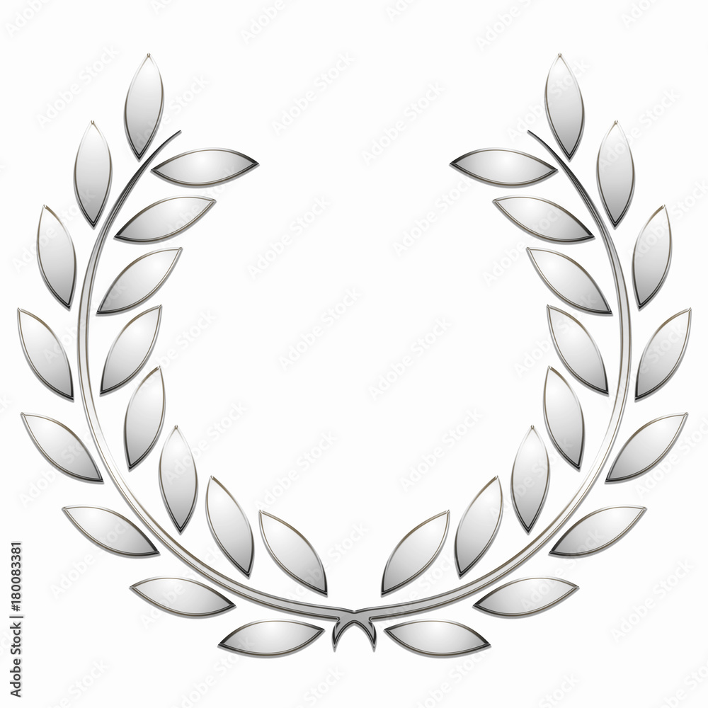 Couronne de lauriers argent sur fond blanc Couronne de lauriers argent sur fond blanc