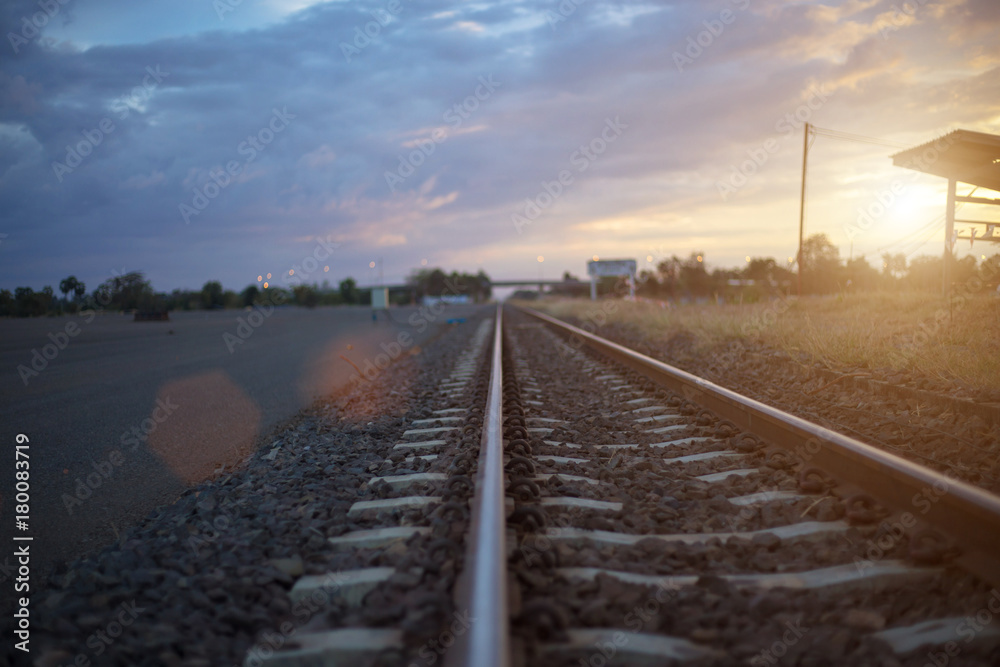Life is a journey as a thought. Image of an empty railroad taken from low point of view. Also image has a vintage effect.