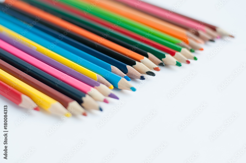 Color pencils isolated on white background. Close up Color pencils isolated on white background. Close up