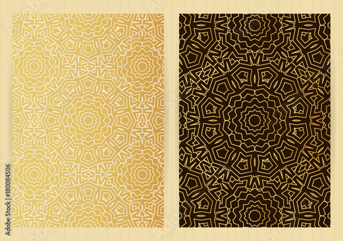 A4 size covers. Mandala round elements. Ethnic background. Japanese, arabic, islamic, eastern, oriental, musli style for restaurant menu, flyer, business card, brochure, book cover, banner.