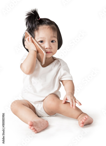 Little baby girl with smartphone