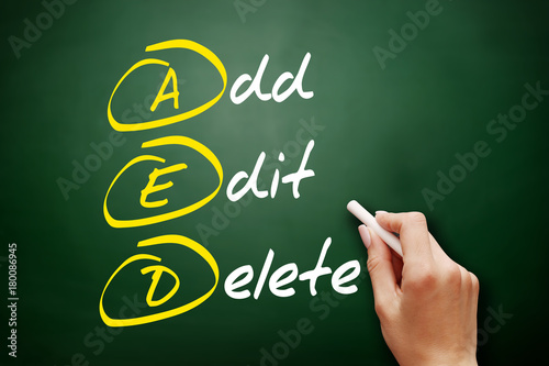 AED - Add, Edit and Delete, acronym business concept on blackboard