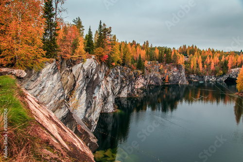 Abandoned marble canyon. Awesome autumn landscape.