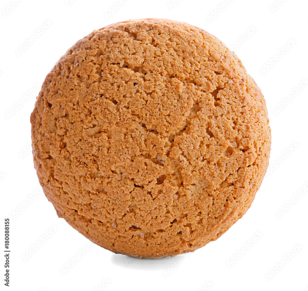 Tasty oatmeal cookie on white background