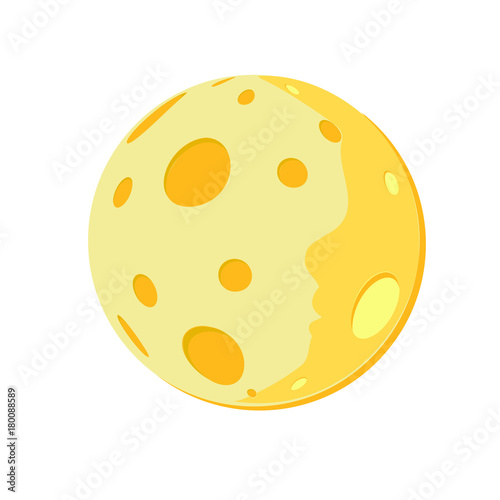 Full yellow moon with Craters in the Universe. Simple icon, isolated on white background . Vector