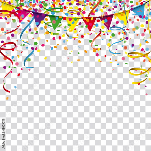 Cover mit transparentem Hintergrund mit Konfetti, Girlanden und Wimpelketten