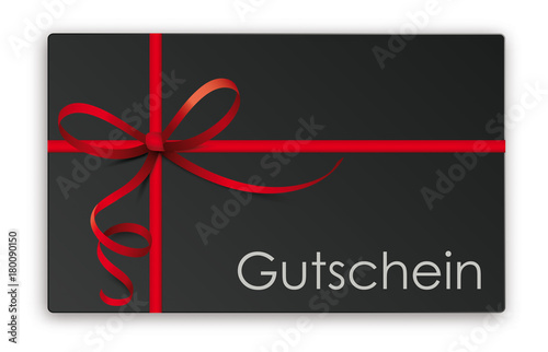 Schwarze Gutscheinkarte mit rotem Band